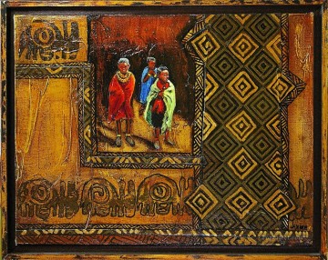 Polvo de oro de niños africanos con textura. Pinturas al óleo